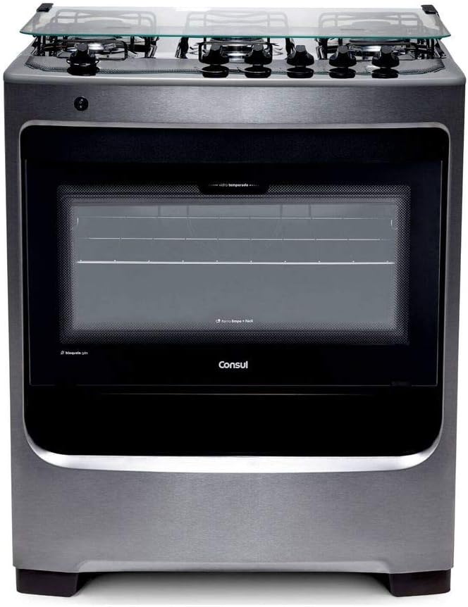 Fogão Consul 5 Bocas Inox com Botões Removíveis Eficiente 1 Fogão Consul 5 Bocas Inox com Botões Removíveis Eficiente