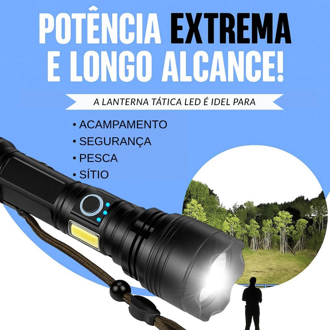 Lanterna Tática T9 LED Recarregável USB com Zoom Ajustável 7 Lanterna Tática T9 LED Recarregável USB com Zoom Ajustável - Imagem 7