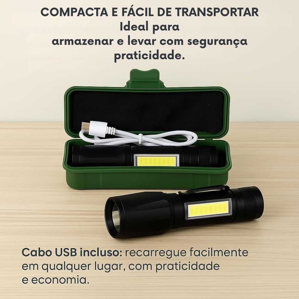 Lanterna Tática LED Genérico 001 Recarregável Portátil 3 Modos 2 Lanterna Tática LED Genérico 001 Recarregável Portátil 3 Modos - Imagem 2
