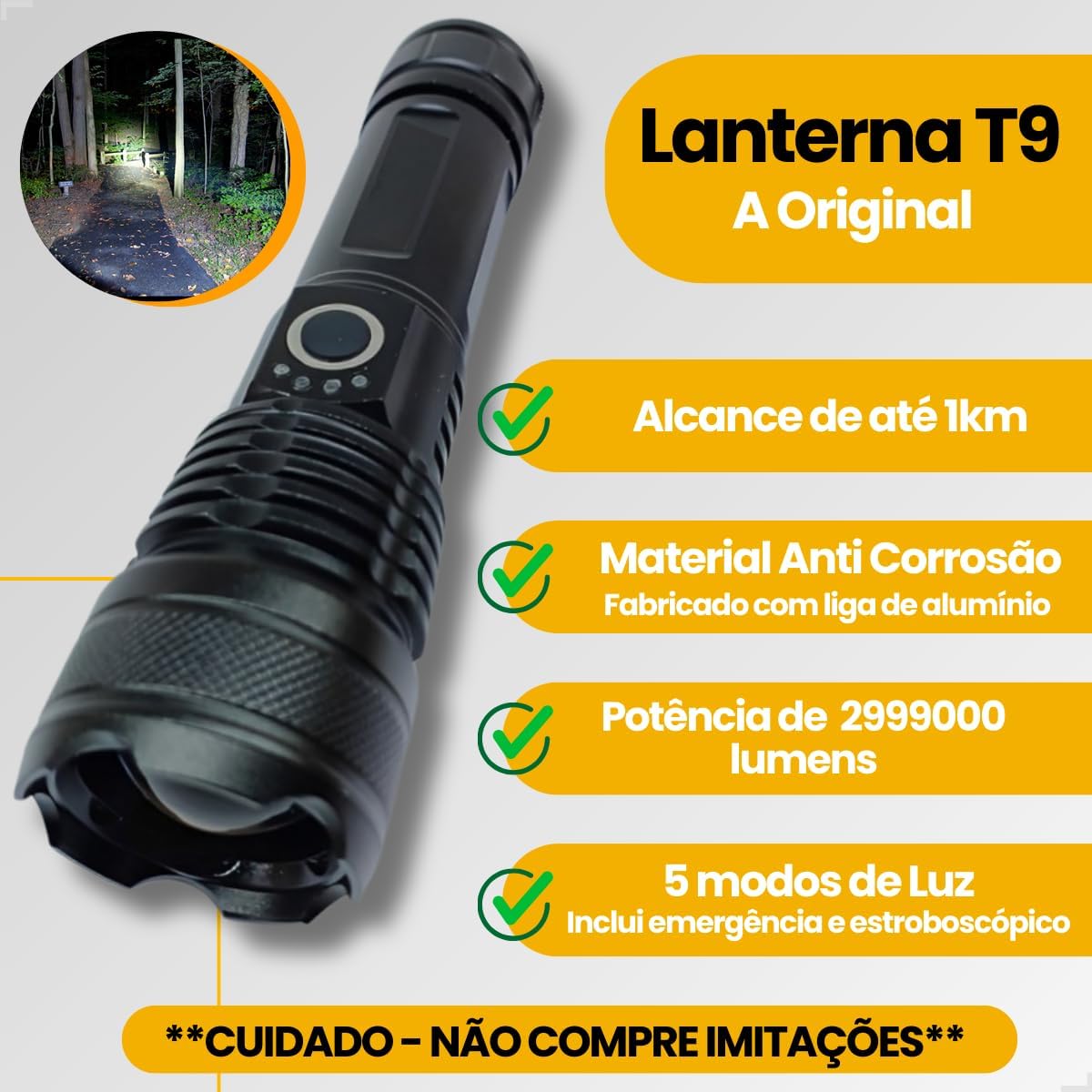 Kit 2 Lanternas Táticas LED Recarregáveis USB com Zoom Potente 5 Kit 2 Lanternas Táticas LED Recarregáveis USB com Zoom Potente - Imagem 5