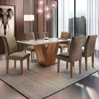 Conjunto Sala de Jantar 6 Cadeiras Espanha Siena Móveis Chocolate