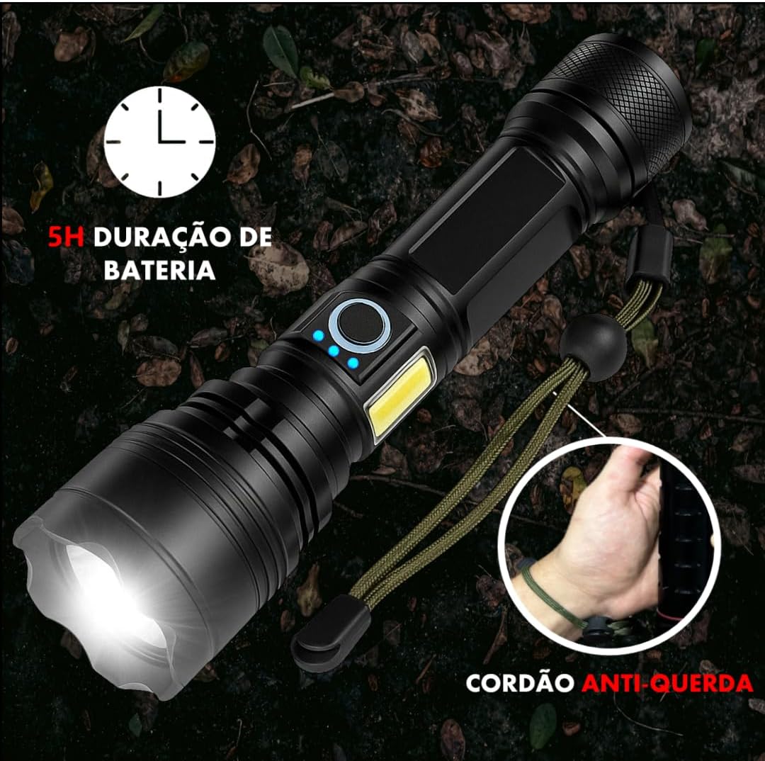 Lanterna Tática T9 LED Recarregável USB com Zoom Ajustável 8 Lanterna Tática T9 LED Recarregável USB com Zoom Ajustável - Imagem 8