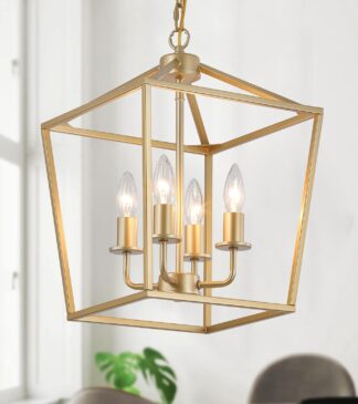 Lustre Pendente AMZASA AS9012-GD-A 4 Luzes Dourado Industrial