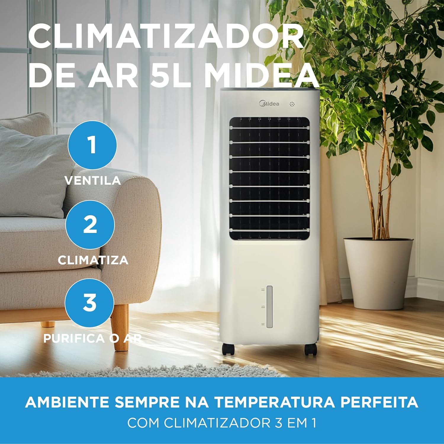 Climatizador de Ar Midea ACM52 Portátil Ventila e Umidifica 3 Climatizador de Ar Midea ACM52 Portátil Ventila e Umidifica - Imagem 3