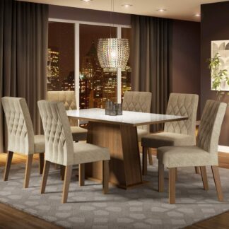Conjunto Sala de Jantar Madesa Rafaela 6 Cadeiras Tampo Vidro