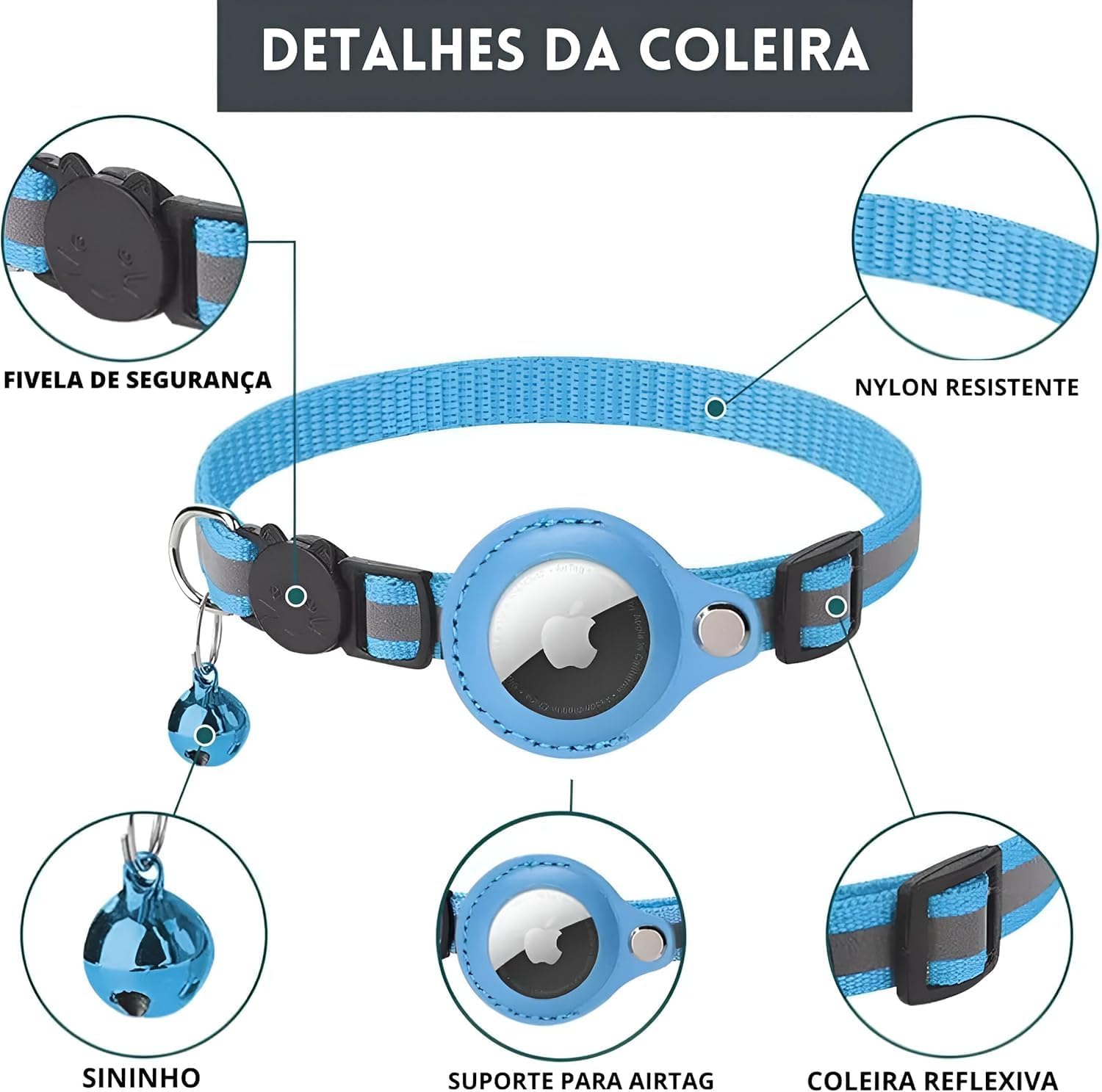 Coleira para Airtag com Guizo e Refletiva para Gatos e Cães 2 Coleira para Airtag com Guizo e Refletiva para Gatos e Cães - Imagem 2
