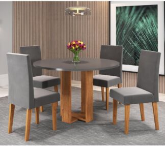 Conjunto Sala de Jantar Chiara Mesa Redonda 4 Cadeiras Vênus