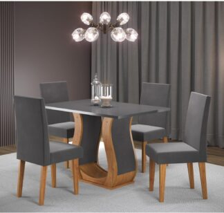 Conjunto Sala de Jantar Criare com 4 Cadeiras Vênus Mel e Cinza