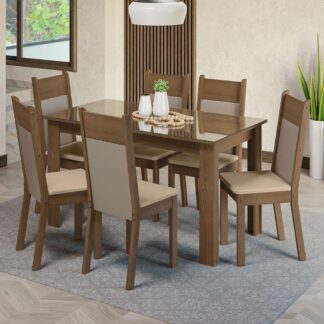 Conjunto Sala de Jantar 6 Cadeiras Madesa Dora Rustic Crema