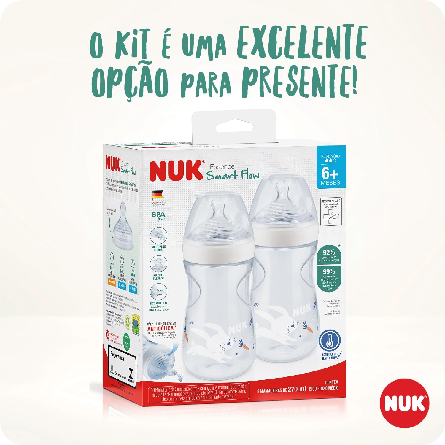 Kit Mamadeiras NUK Essence Smart Flow 270ml Anticólica 8 Kit Mamadeiras NUK Essence Smart Flow 270ml Anticólica - Imagem 8