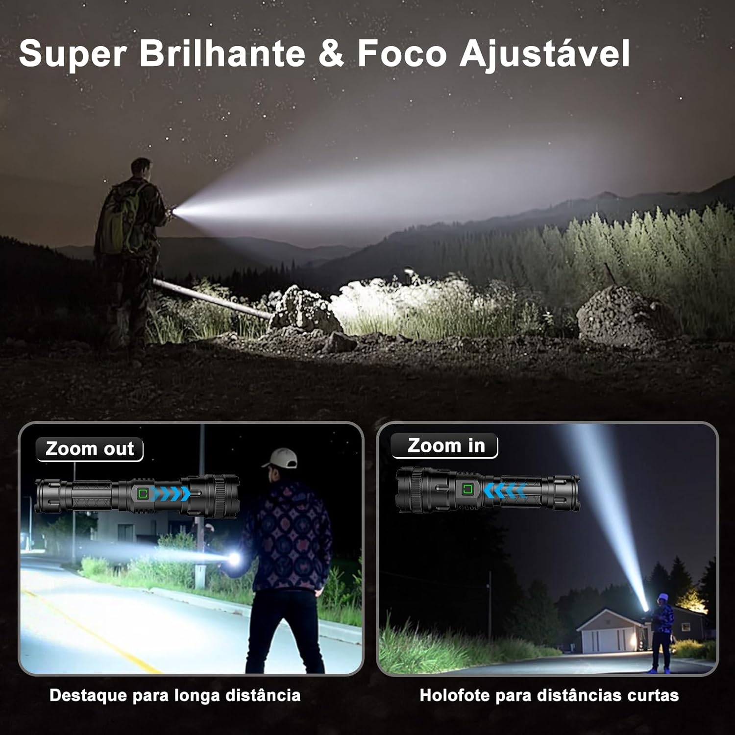 Lanterna Tática AQWS M11 Recarregável USB com Zoom Ajustável 5 Lanterna Tática AQWS M11 Recarregável USB com Zoom Ajustável - Imagem 5