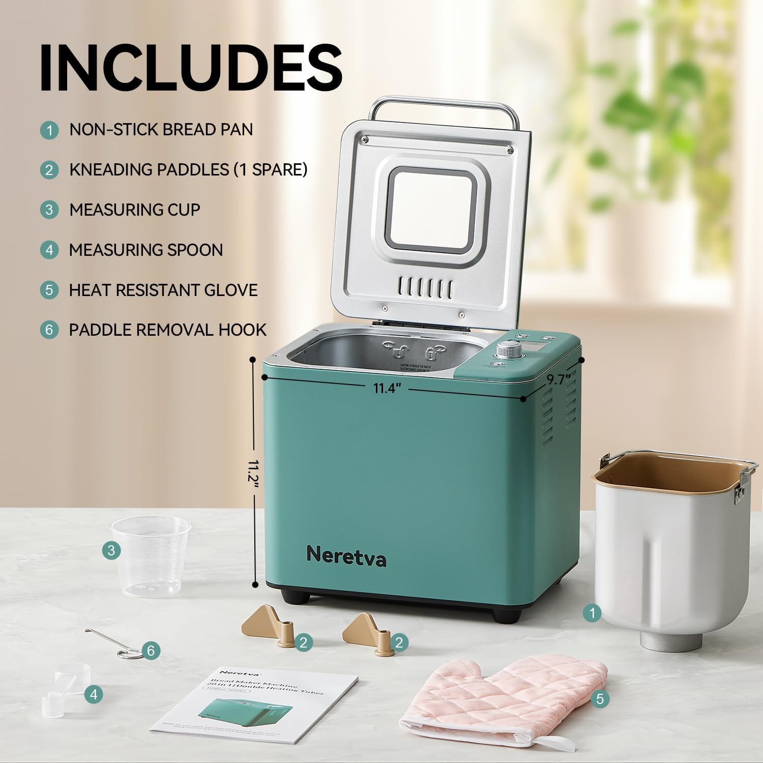 Máquina de Fazer Pão Neretva PE8866GR Digital 20 Em 1 Verde 7 Máquina de Fazer Pão Neretva PE8866GR Digital 20 Em 1 Verde - Imagem 7