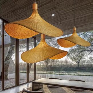 Luminária Pendente SSNAINIU Rattan Bambu Retrô Ajustável E27