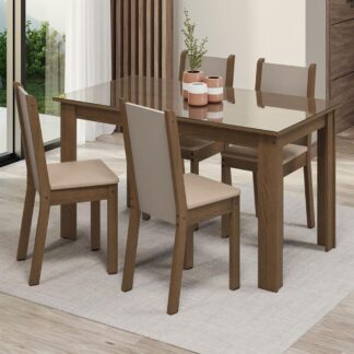Conjunto Sala de Jantar Madesa Suzy 4 Cadeiras Tampo de Vidro