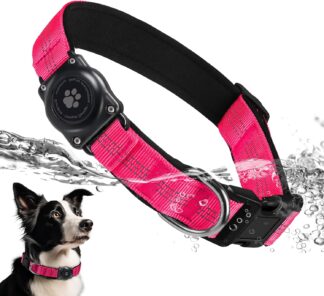 Coleira para Cachorro Furrigo com Suporte AirTag Rosa Choque