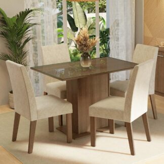Conjunto Sala de Jantar Madesa Zion 4 Cadeiras Tampo de Vidro