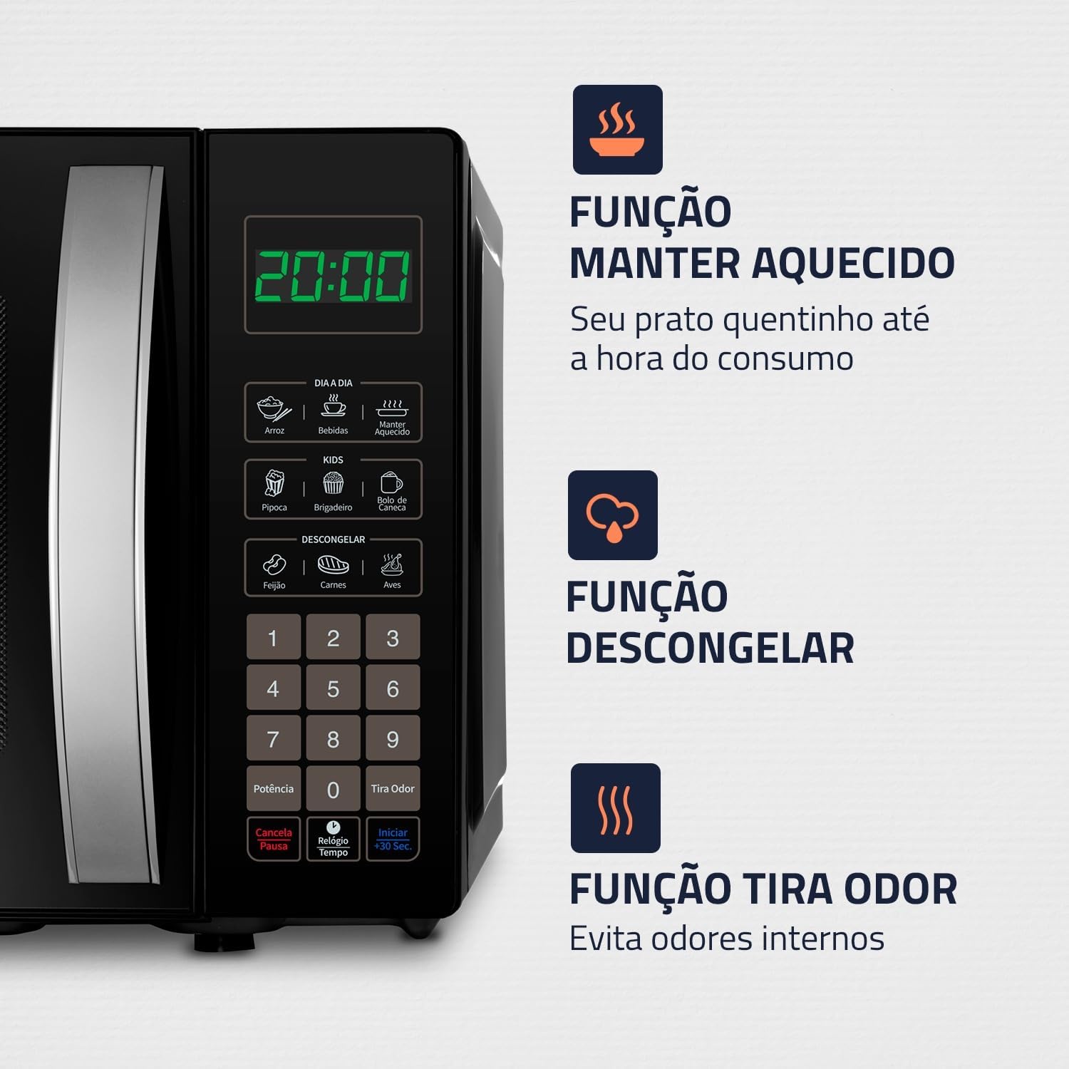 Micro-ondas Mondial MO-01-21-B Preto 21L 1200W Funcionalidades 4 Micro-ondas Mondial MO-01-21-B Preto 21L 1200W Funcionalidades - Imagem 4
