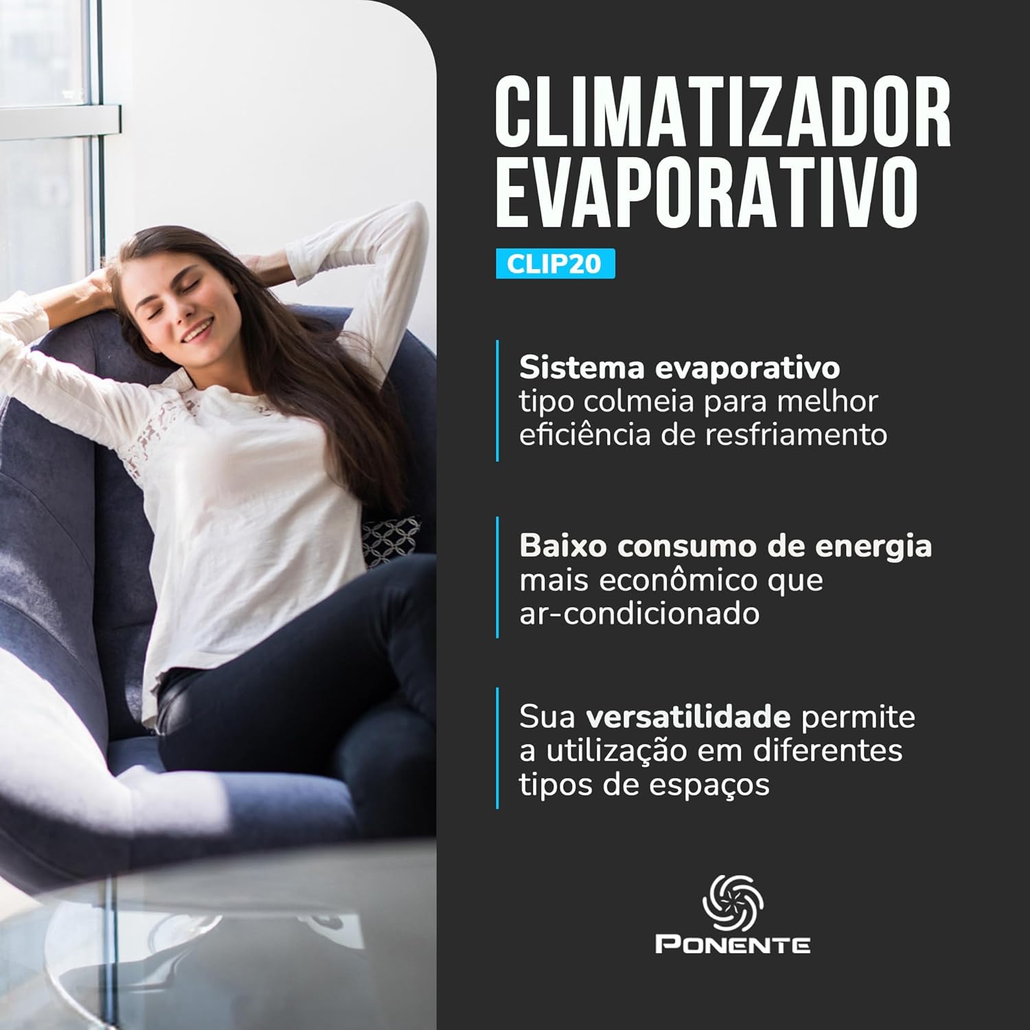 Climatizador Evaporativo Ponente CLIP20 20 Litros 127v Portátil 3 Climatizador Evaporativo Ponente CLIP20 20 Litros 127v Portátil - Imagem 3