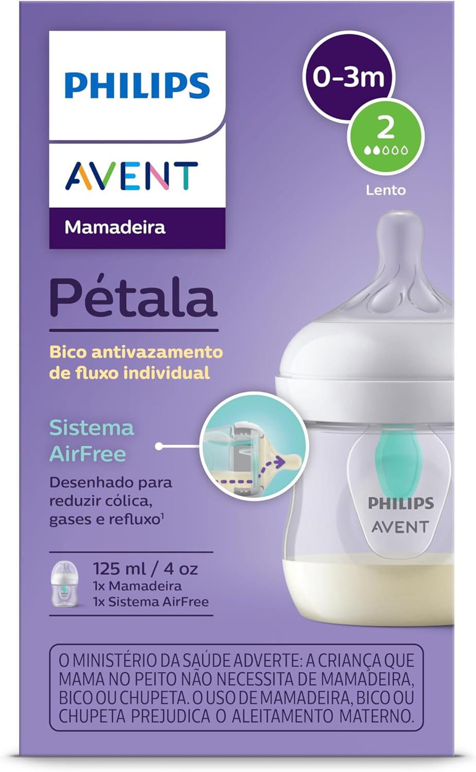 Mamadeira Philips Avent Pétala 3.0 AirFree 125ml SCY670/01 1 Mamadeira Philips Avent Pétala 3.0 AirFree 125ml SCY670/01