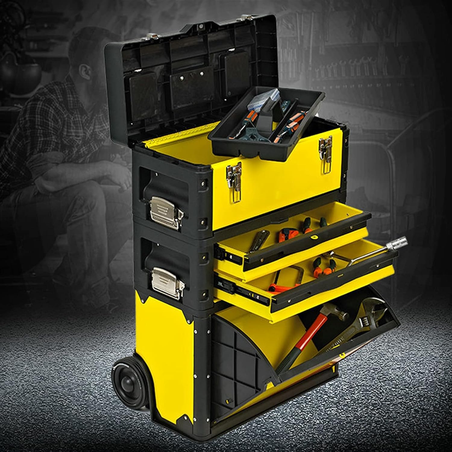 Caixa de Ferramentas KIZQYN Portátil com Rodas e Três Camadas 2 Caixa de Ferramentas KIZQYN Portátil com Rodas e Três Camadas - Imagem 2