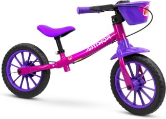 Bicicleta de Equilíbrio Nathor Rosa com Cestinha Infantil
