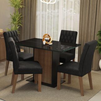 Conjunto Sala de Jantar Madesa Reale 4 Cadeiras Tampo de Vidro