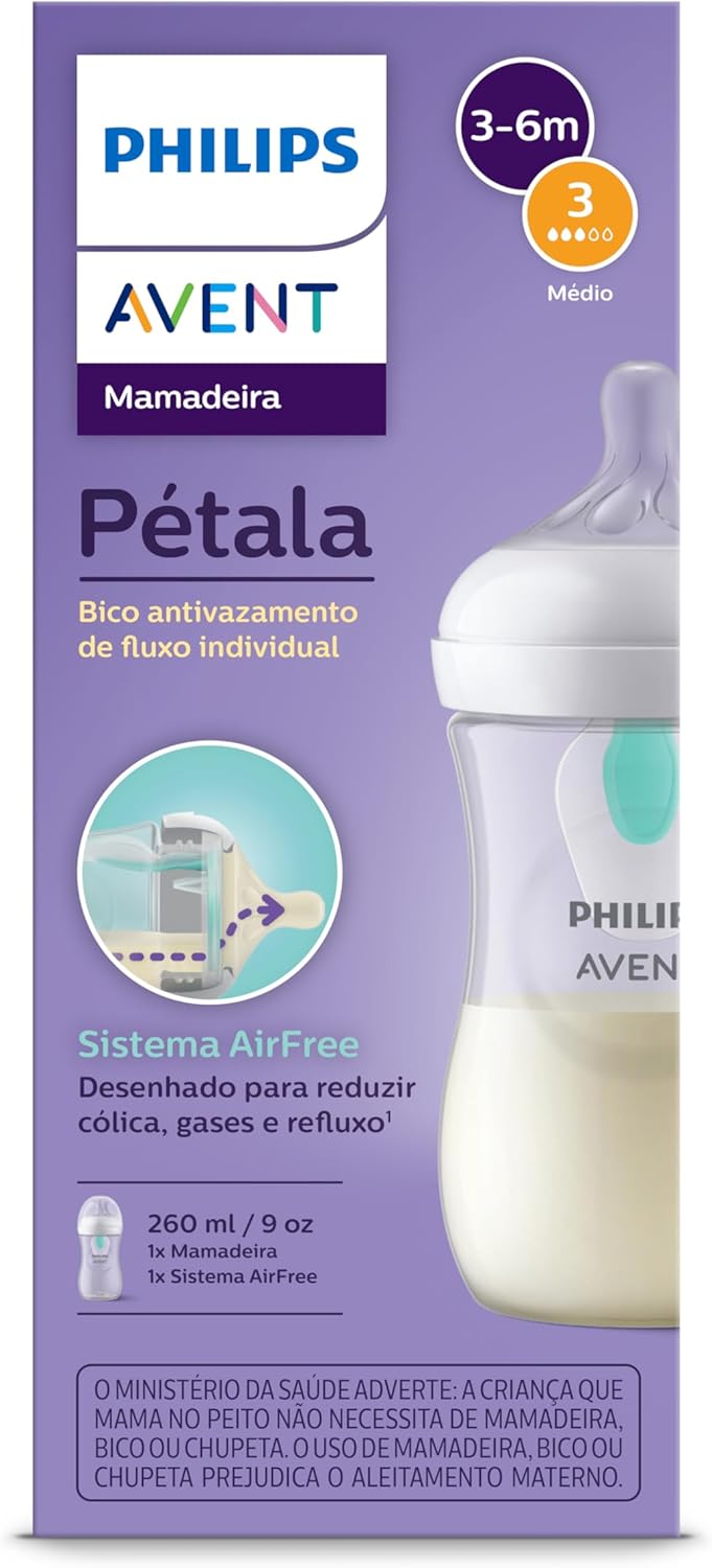Mamadeira Philips Avent Pétala 3.0 Air Free 260ml Anticólica 1 Mamadeira Philips Avent Pétala 3.0 Air Free 260ml Anticólica