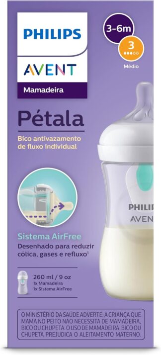 Mamadeira Avent Pétala 3.0 Air Free 260ml para Bebês 1m+