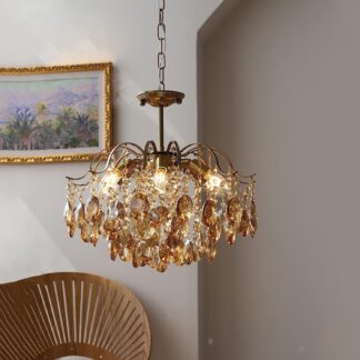 Lustre de Cristal Dourado LEDBEL Moderno para Sala de Jantar