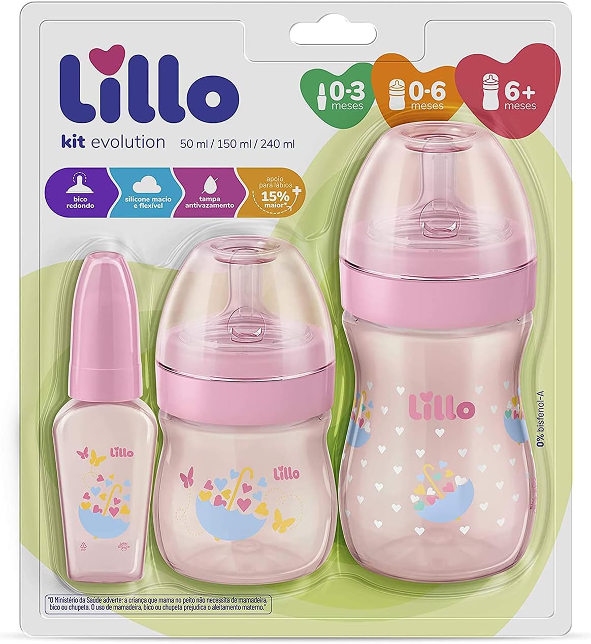 Kit Mamadeiras Evolution Lillo Primeiros Passos Rosa 3 Peças 9 Kit Mamadeiras Evolution Lillo Primeiros Passos Rosa 3 Peças - Imagem 9