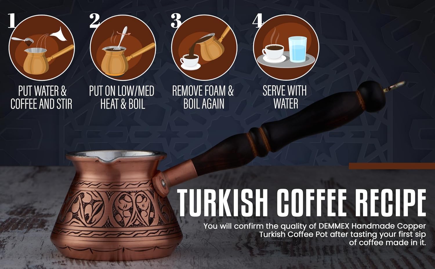 Cafeteira Demmex Tombul Islemeli de Cobre para Café Turco 4 Cafeteira Demmex Tombul Islemeli de Cobre para Café Turco - Imagem 4