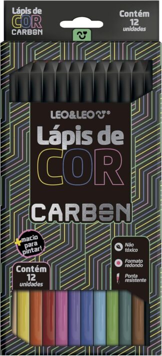Lápis de Cor Leonora Carbon 12 Cores Redondo para Desenhar