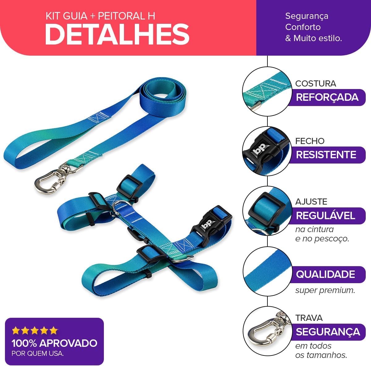 Coleira Peitoral com Guia Basic Pet Tradicional para Cães Grande 2 Coleira Peitoral com Guia Basic Pet Tradicional para Cães Grande - Imagem 2