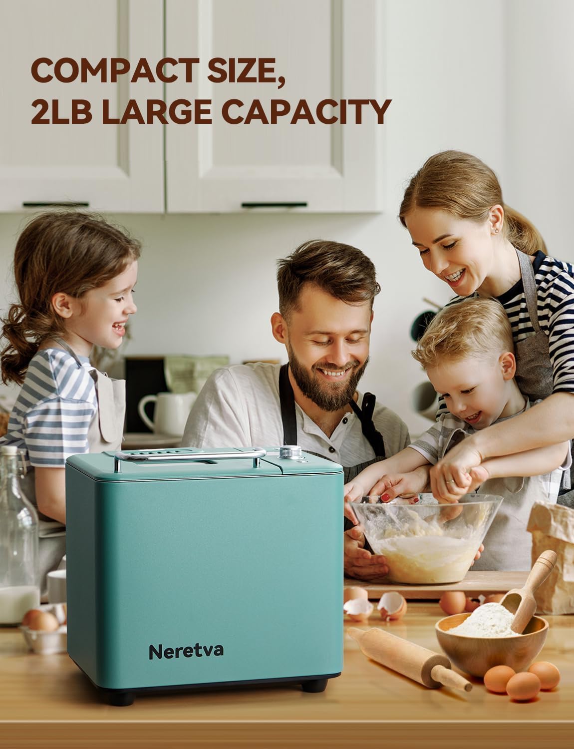 Máquina de Fazer Pão Neretva PE8866GR Digital 20 Em 1 Verde 5 Máquina de Fazer Pão Neretva PE8866GR Digital 20 Em 1 Verde - Imagem 5