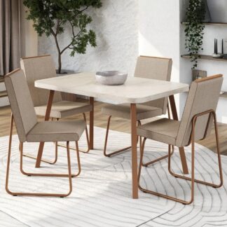 Conjunto Sala de Jantar 4 Cadeiras Treviso Carraro Petra Rosê