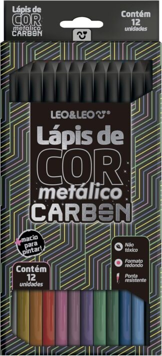 Lápis de Cor Leonora Carbon 12 Cores Metálicas Redondo 4432