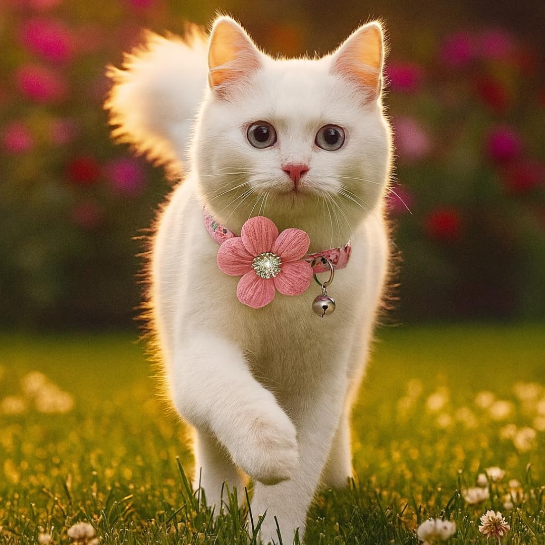 Coleira Floral Luxo com Sino para Gatos e Cães Pequenos Rosa 8 Coleira Floral Luxo com Sino para Gatos e Cães Pequenos Rosa - Imagem 8