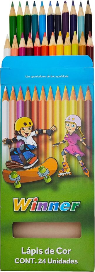 Lápis de Cor Winner 24 Cores Grande Pigmentação Intensa