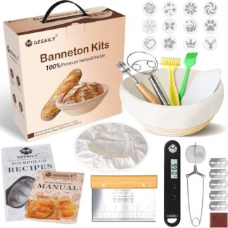 Qeeaily Kit Cesta Banneton 23cm com Termômetro para Pão