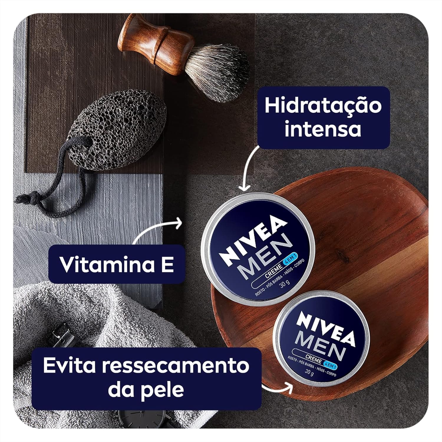 Creme Hidratante Nivea Men 4 em 1 30g para Rosto e Corpo 3 Creme Hidratante Nivea Men 4 em 1 30g para Rosto e Corpo - Imagem 3