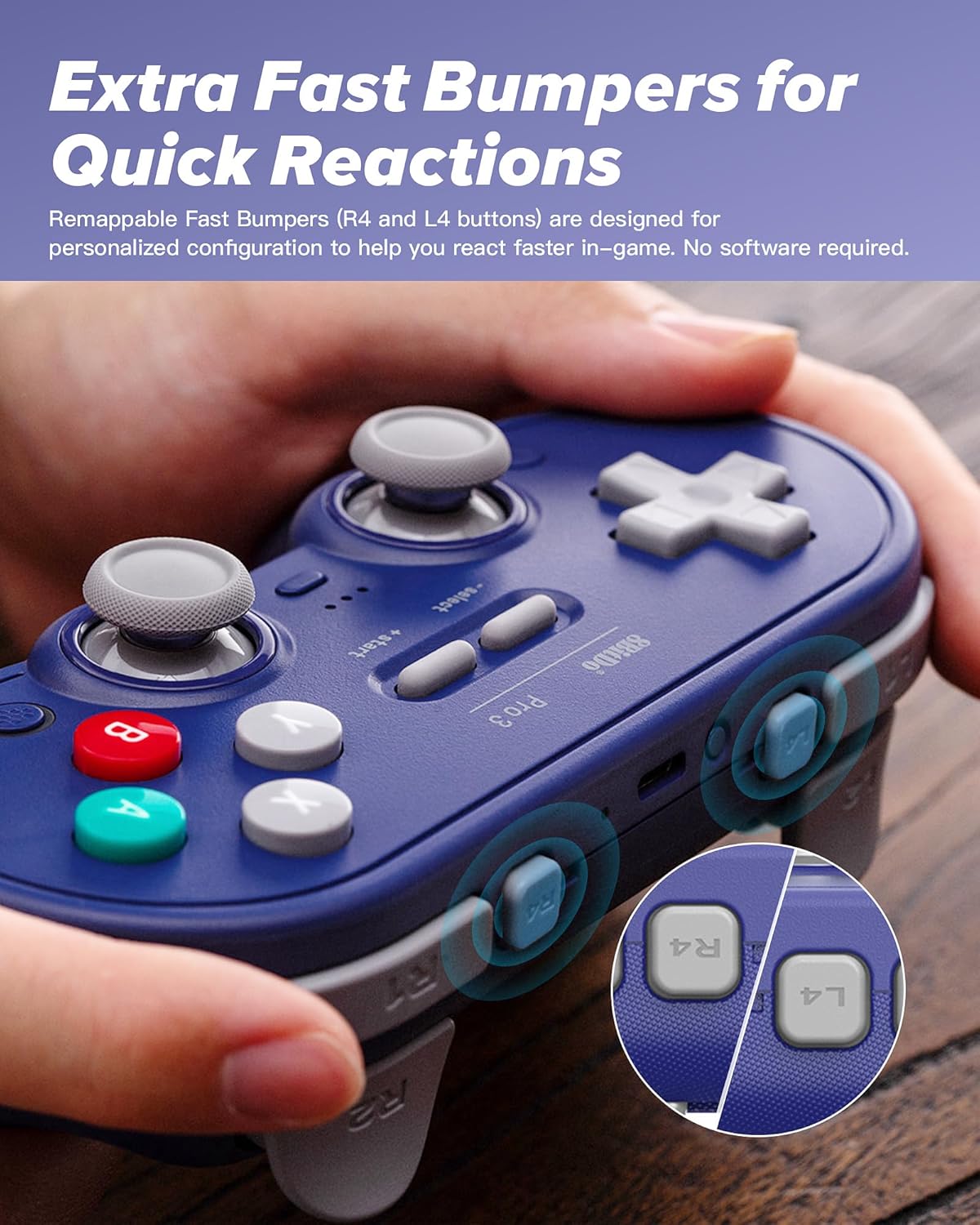 Controle 8Bitdo Pro 3 Bluetooth com Joysticks TMR Roxo 7 Controle 8Bitdo Pro 3 Bluetooth com Joysticks TMR Roxo - Imagem 7