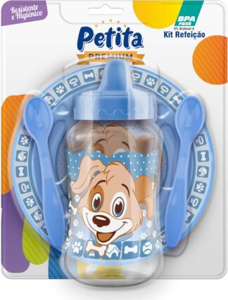 Kit Refeição Petita Duke Azul com Copo 270ml para Bebês
