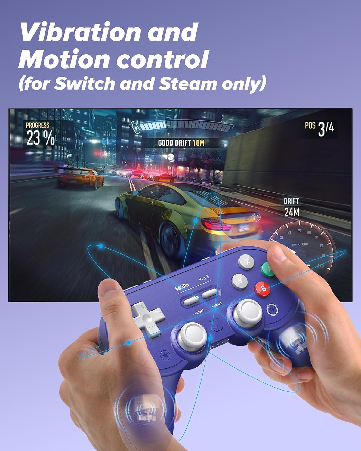 Controle 8Bitdo Pro 3 Bluetooth com Joysticks TMR Roxo 6 Controle 8Bitdo Pro 3 Bluetooth com Joysticks TMR Roxo - Imagem 6