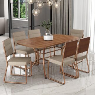 Conjunto Sala de Jantar 6 Cadeiras Fênix Carraro Madeira e Aço