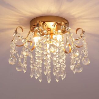 Lustre de Cristal Dourado Q&S P2001-3 Moderno 3 Luzes