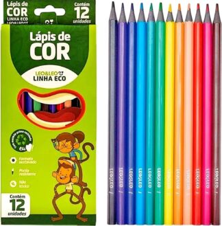Lápis de Cor Leonora Eco Sextavado com 12 Cores para Desenho