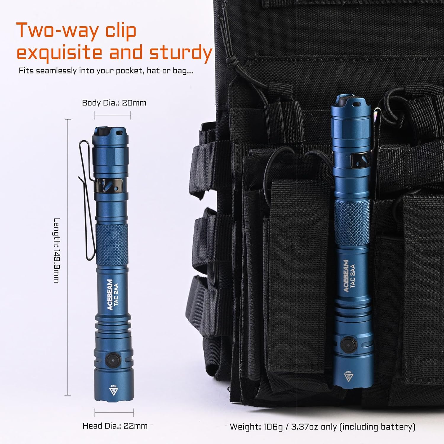 Lanterna Acebeam TAC 2AA Tática LED 1400 Lumens Recarregável 4 Lanterna Acebeam TAC 2AA Tática LED 1400 Lumens Recarregável - Imagem 4