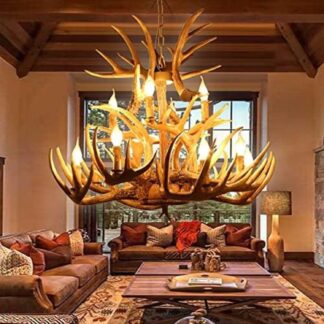 Lustre HUSANDEG TMYPIGJQZ de Chifre de Veado Rústico 12 Luzes