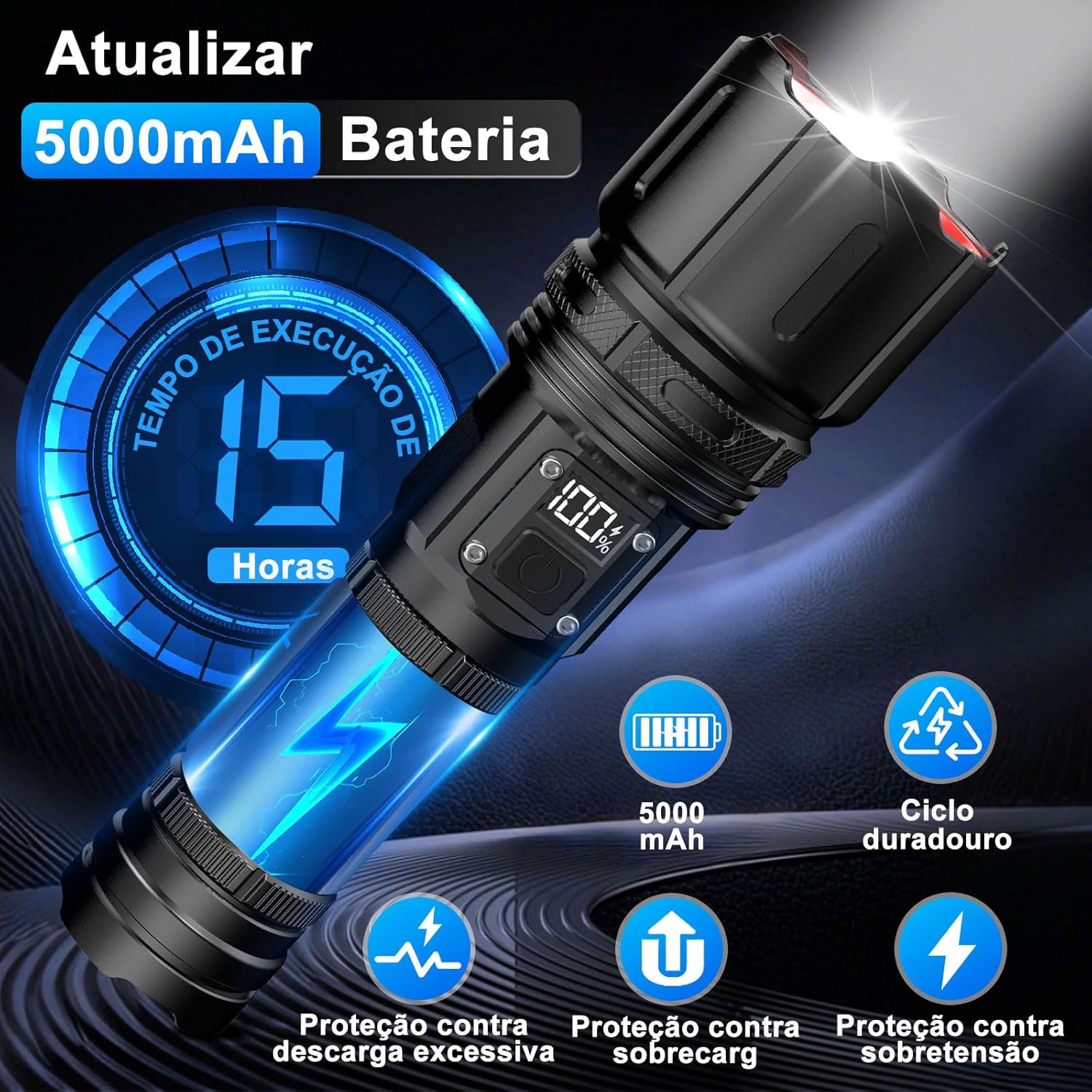 Lanterna Tática AQWS M11 Recarregável USB com Zoom Ajustável 3 Lanterna Tática AQWS M11 Recarregável USB com Zoom Ajustável - Imagem 3