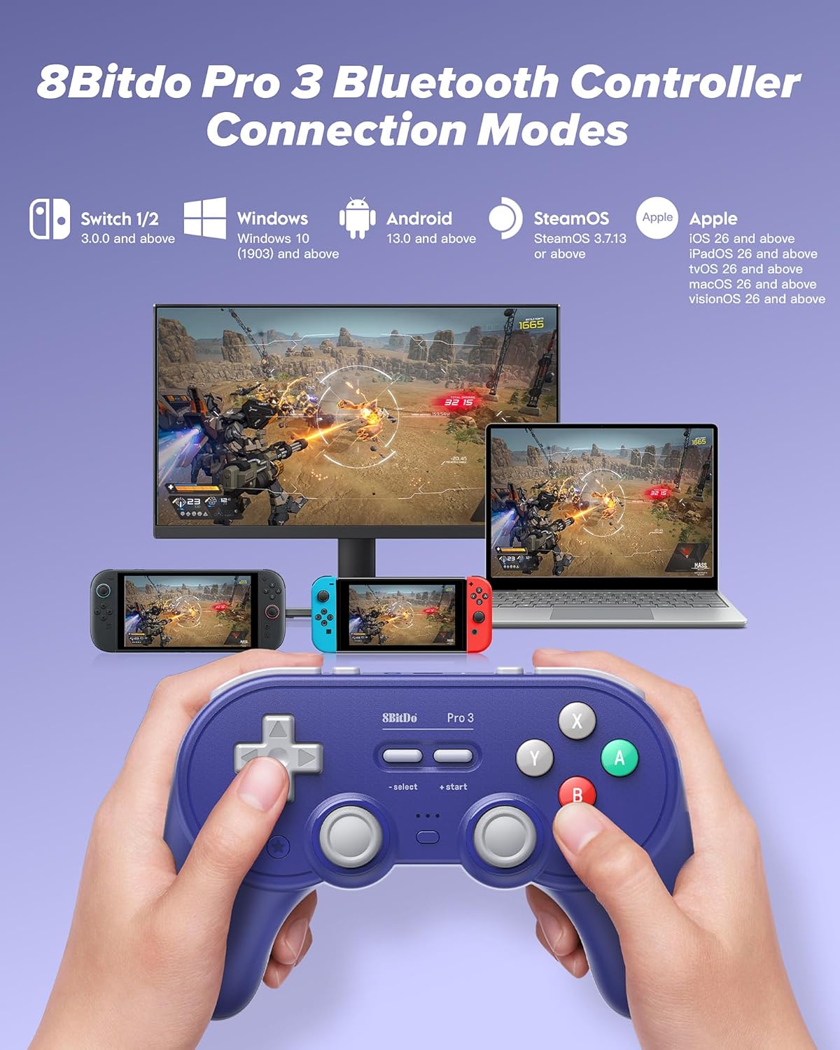 Controle 8Bitdo Pro 3 Bluetooth com Joysticks TMR Roxo 8 Controle 8Bitdo Pro 3 Bluetooth com Joysticks TMR Roxo - Imagem 8